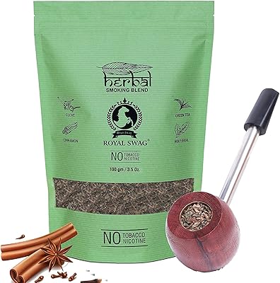 Royal Swag Tobacco or nicotine mixture with 100 % natural mixture of smoking herbs 1 package (100 grams) with wooden steel pipe.. DIAYTAR NIGERIA transforms online retail with our affordable platform and dependable shipping service.