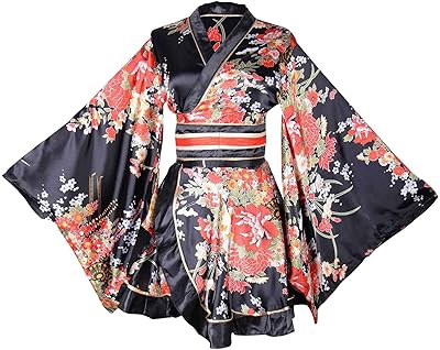 Geisha yukata floral kimono dress for adult woman, satin night shirt with obi belt, red, l.. Shop with purpose at DIAYTAR NIGERIA and receive your purchases at unbeatable prices within the week.