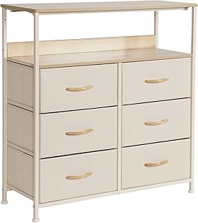 Linko Home dresser with shelf, fabric storage drawers that are easy to assemble, 6 -drawer chest of drawers with durable steel frame and wooden tray, for bedroom, living room and cupboard (beige).. DIAYTAR NIGERIA: Bringing affordable shopping solutions with a diverse product catalog delivered nationwide.