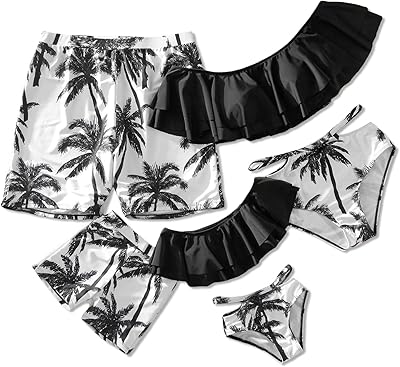 Two -piece swimsuit mom and I printed black coconut maker, bare shoulders, ruffles, sets of matching swimwear for the family.. Shop across boundaries at DIAYTAR NIGERIA and enjoy budget-friendly nationwide delivery within the week.