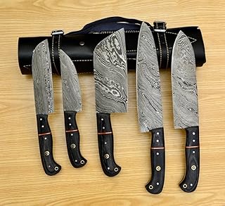 Set of 5 -room Damascus 5 -room kitchen knives handmade with leather lid, set of personalized damask kitchen knives for her and he.. DIAYTAR NIGERIA delivers what you want at prices you'll love, all within 5-8 days nationwide.
