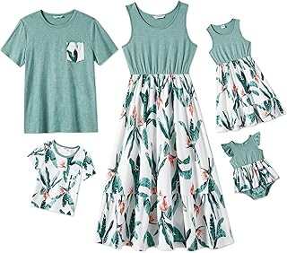 Set of matching clothes for the mother and daughter family, ruffle dresses with floral print and short-sleeved t-shirts.. Discover unbeatable variety on DIAYTAR Nigeria — shop today, delivered this week.