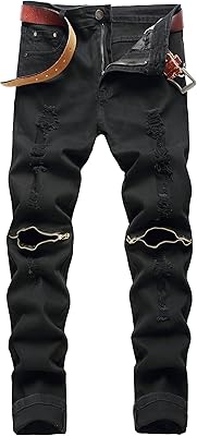 Torn jean for men, slim cut, right leg, holey jeans.. DIAYTAR NIGERIA: Where every Nigerian finds what they need at prices they can afford, delivered promptly.