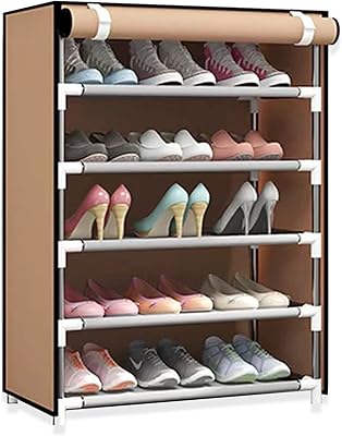 Swiftm shoe shelf at 5 levels with dust cover, size 30 x 60 x 90 cm, adjustable to contain 15 pairs of shoes, shoe storage cabinet for corridor (30 x 60 x 90 cm, brown).. DIAYTAR NIGERIA: Where online shopping becomes effortless with budget-friendly nationwide delivery.