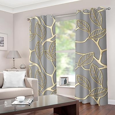 Blackout curtains for bedrooms for bedroom, 2 panels x 66 "L x 90" L, gold color, family leaves, printed thermal insulation curtains for games room and children's room.. DIAYTAR NIGERIA transforms online retail with unbeatable prices and consistent delivery timeframes.