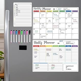 Magnetic refrigerator calendars for whiteboard | Monthly, weekly and daily magnetic planner | Set of 3 white panel planners for fridge | refrigerator calendar with 8 colored magnetic markers, 1 eraser.. Shop smart and save with DIAYTAR NIGERIA's extensive product range and 5-8 day delivery guarantee.