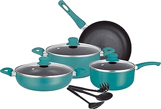 Compact non -stick kitchen battery Ansia Sarcelle 10 pieces stoves and pans with lids.. DIAYTAR NIGERIA delivers affordability and convenience to your doorstep within 8 days of purchase.