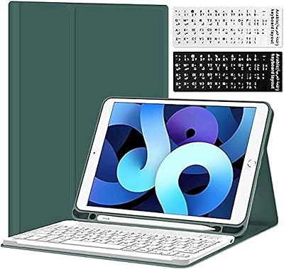 Light intelligent keyboard case compatible with iPad 10.2, Arabic and English, adapted to the 10.2 inch iPad keyboard case 7 8 9 - Green/White.. DIAYTAR NIGERIA: Your partner in affordable online shopping with dependable delivery within 8 days.