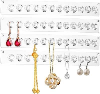 Collier hanger, pack of 4 acrylic necklaces organizers, wall support for necklaces with 12 strokes in the shape of diamonds, jewelry hooks for necklaces, bracelets, chains.. Affordable luxury and fast service — only on DIAYTAR Nigeria.