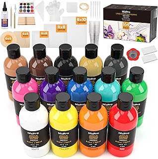 NikPro 8.44 Oz 14 colors of Acrylic Paint Supplies, Giant Pre-Mounted Kit with Canvas, Natural Wood Slices, casting oil, gloves, colanders and cups for beginners.. DIAYTAR NIGERIA combines affordability with convenience, delivering your purchases within 5-8 days.