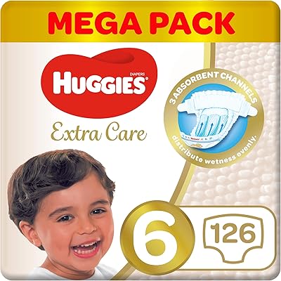 Couches huggies extra care taille 6, super mega pack, 15+ kg 126 couches.. DIAYTAR NIGERIA: Connecting Nigerians with their needs through affordable prices and 5-8 day shipping.