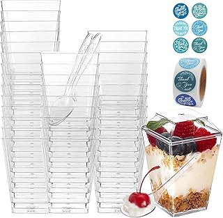 100 transparent plastic plastic dessert cups with lid and spoon.. Need it fast? Need it cheap? Choose DIAYTAR Nigeria.