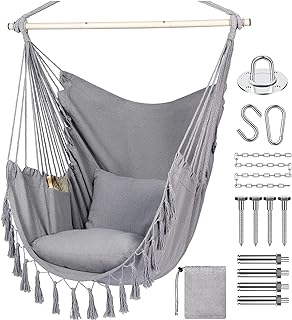 Balançoire with suspension kit, max 330 lb, includes 2 pillows, large chair suspended in macrame with pocket, cotton fabric for super comfort and durability (light gray).. Shop across categories at DIAYTAR NIGERIA with the confidence of prompt and budget-friendly delivery.