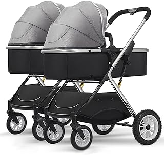 Simple double-to-down convertible side stroller, double stroller with portable stroller, double stroller for newborns and toddlers, adjustable height, sun visor, gray, gray.. DIAYTAR NIGERIA provides endless shopping possibilities with affordable prices and prompt delivery service.