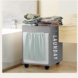 Linen basket, foldable clothes basket with handle, dirty clothes basket on casters, waterproof storage basket for clothing and toys for university dormitory, family, gray.. Discover endless possibilities with DIAYTAR NIGERIA's comprehensive selection and reliable shipping.