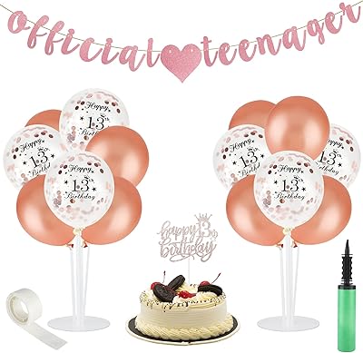 Balloons support kit for 13th anniversary table center - 2 sets with 14 sticks, 14 cups, 2 bases, 16 13th birthday balloons in pink gold, ball pump, 2 ribbons for men and women, 13th anniversary party table decorations.. Experience the power of choice with DIAYTAR NIGERIA's vast catalog and affordable 5-8 day delivery.