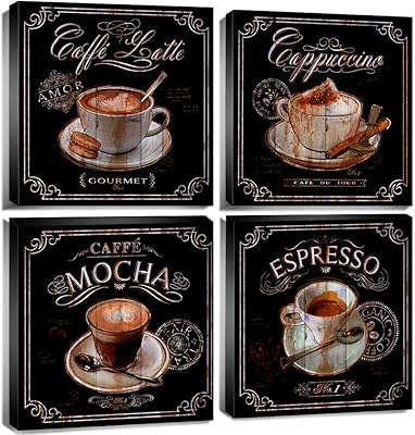 Vintage wall art for coffee, coffee decoration, black color, for kitchen, dining room, restaurant, mocha latte printing, 12 x 12 inch, 4 rooms.. Discover endless shopping possibilities at DIAYTAR NIGERIA, with budget-friendly prices and reliable delivery.