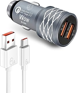 Wowtech fast car charger (36 W) with two USB ports with a 1 m USB C cable (6 A), 3-in-1 cigarette lighter socket adapter for Samsung, Huawei, Xiaomi, laptop, headphones, external battery, Kindle, and more.. DIAYTAR NIGERIA: Putting quality products within reach of every Nigerian through our affordable marketplace.