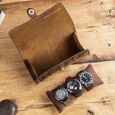 Travel watch organizer, real leather case, watch storage for watch, jewelry box, watch support, accessories gift for men 3 locations (brown).. DIAYTAR NIGERIA brings the nation's largest product catalog to your doorstep at prices you'll appreciate.