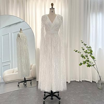 Beige and white Arabic evening dress with short sleeves for women for weddings.. Order today, receive this week — shopping with DIAYTAR Nigeria is that simple.