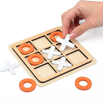 TIC TAC TAC TOE game, classic family educational wooden game set, portable relaxed board game for adults and children, party games (white and orange).. DIAYTAR NIGERIA: Where quality meets accessibility with affordable prices and prompt shipping.