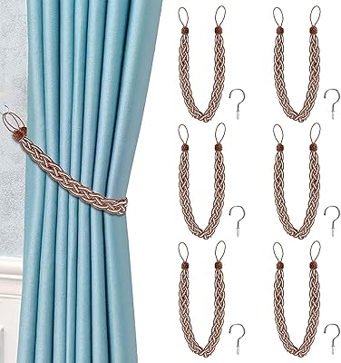 6 pieces of curtains to knot in hand -knitting rope, simple type with 6 metal curtain hooks for window curtain accessories (brown).. DIAYTAR NIGERIA brings the market to your fingertips with affordable prices and swift delivery services.