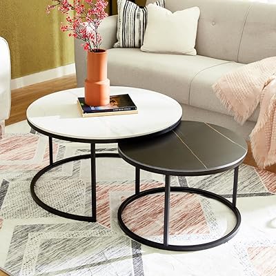 Home box set of Marwell coffee table, 2 pieces, size 80 x 45 x 80 cm, white/black.. DIAYTAR NIGERIA combines extensive product options with budget-friendly prices, delivered in 5-8 days.
