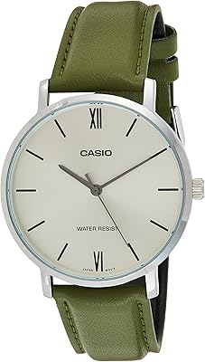 Leather watch for men, green color mtp-vt01l-3budf, canned gray, analog watch, quartz movement.. Your trusted marketplace, DIAYTAR NIGERIA offers extensive variety with delivery within 8 days.