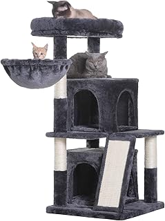 He-Brothers cat tree with scratch board, 2 luxury nests, 41.3 "cat tower with stuffed stuffed stuffed perch and comfortable basket, smoked gray mpj004g.. No hassle, just shopping — DIAYTAR Nigeria delivers in under 8 days.