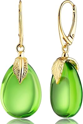 Green amber jewelry for women - yellow gold plated silver closure, 1.69x0.59 inches 0.19 oz, delicate polished amber earrings, light precious stone earring.. Everything you need is just a click away with DIAYTAR Nigeria — shop now and receive your order in days.