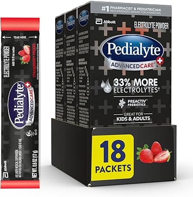 Pedialite Advanced Care Plus electrolyte powder, with more than 33 % of preactive prebiotic electrolytes, FroFrost, sachets of electrolytic drinking powder, 17 g (18 units).. Shop from anywhere in Nigeria and receive your DIAYTAR purchases at affordable prices within a week.