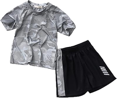 Jellyuu Summer clothing sets for boys, short-sleeved camouflage t-shirt + quick-drying sports shorts, 2 pieces for children from 3 to 13 years old.. One platform, endless products — welcome to DIAYTAR Nigeria.