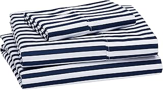 Ultra -soft light microfiber bedroom set with Amazonbasics Maintenance with Deep Pockets 14 " - Double size, Rayé navy blue.. Shop for less and receive more with DIAYTAR NIGERIA's expansive e-commerce platform and nationwide delivery.