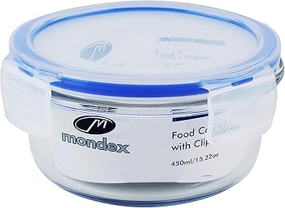 Round Food Container in Glass Mondex with blue cover, 450 ml capacity, CMN0092 model.. Discover the convenience of DIAYTAR NIGERIA's vast e-commerce platform with delivery in just 5-8 days.