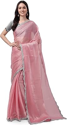 Sari Pink Unique with silver lace for women (ti2978_pink_one size).. Find quality and variety without breaking the bank — only on DIAYTAR Nigeria.