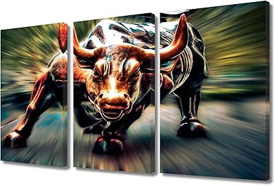 Printing on canvas with 3 panels with courageous bull and strong wall decoration for living room.. DIAYTAR NIGERIA delivers happiness in 5-8 days with our affordable and diverse product range.