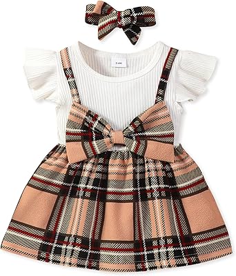 Newborn girl dress with ruffles and suspenders with 3m-3t knot banner.. DIAYTAR NIGERIA: Where every shopping need is met with affordable prices and timely delivery.