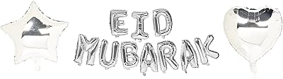 Set of Eid Mubarak aluminum balloons, pattern of letters in pink and silver gold with star and moon balloon for ABCDA party decoration supplies, 11 pieces.. From checkout to your doorstep in less than a week — DIAYTAR Nigeria.