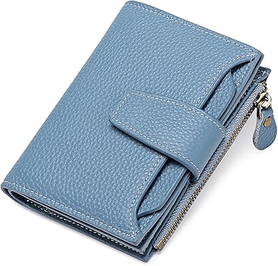 Small real leather wallet for women with 14 cards, pockets for coins with RFID blocking, mini wallet, am_blue, s, classic.. DIAYTAR NIGERIA: Where shopping is affordable, selection is vast, and delivery is always reliable.