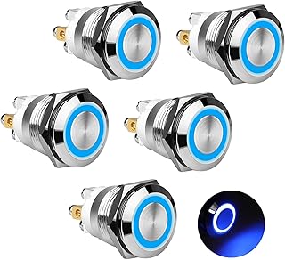 5 pieces 19mm momentary push button switch with blue LED indicator, switch switch 12v waterproof steel in stainless SPST momentary switch for car navy boat 12v 24v 110v 250v 5a.. Experience retail satisfaction with DIAYTAR NIGERIA's comprehensive platform and prompt shipping service.