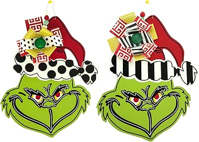 Set of 2 funny Christmas decorations of green monsters to hang on a door or on the wall, hanger for Christmas tree, superb Christmas decoration and perfect gift for children, 40 x 30 cm.. DIAYTAR NIGERIA transforms online shopping with competitive prices and dependable nationwide delivery.