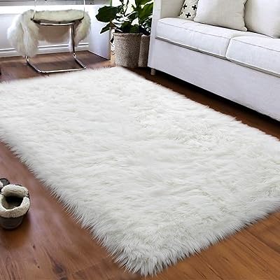 Bedroom carpet in ultra -soft and soft sheep's false skin, luxury fur floor mats for bedroom, living room, children's bedrooms, bedside, desk, interior decoration (white, 60 x 90 cm).. DIAYTAR NIGERIA: Where thousands of products meet affordable prices and reliable 5-8 day delivery.
