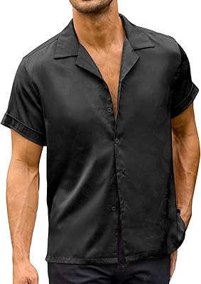 Short sleeve shirt in Men's satin jacquard with buttoned Italian collar for summer camping.. Enjoy the simplicity of shopping with DIAYTAR NIGERIA, offering vast choices delivered in just 5-8 days.