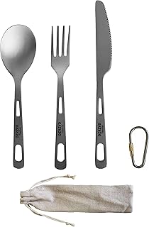 DZRZVD titanium utensils, knife fork in ultra -light titanium with carabiner, camping dishes, travel dishes, quiking kit, portable titanium cutlery for outdoor hiking coffee.. DIAYTAR NIGERIA: Connecting Nigerians with affordable products delivered promptly nationwide.
