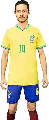 Brazil football jersey with Neymar JR name and number #10, T-shirt and shorts for adults, size (S-XL).. Shop from our extensive catalog at DIAYTAR NIGERIA and enjoy doorstep delivery in just 5-8 days.