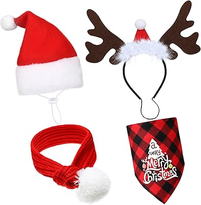 4 -piece adjustable 3D Santa Claus CHAIN ​​CHANGE CHANGE, Classic Christmas scarf with buffalo checkered, Christmas wood band with ears, costume accessories for dogs and cats.. Your home for smart shopping — DIAYTAR Nigeria delivers fast and cheap.