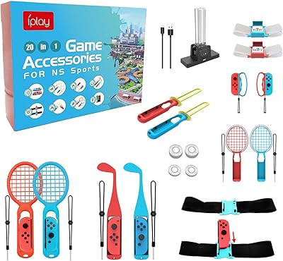 Set of Vinsoc accessories, Detachable Kit 20 in 1 for Nintendo Switch Sports 2022, Kit of family accessories for Switch sports games: tennis rackets, handles, golf clubs, swords, legs and arms straps.. Shop smart with DIAYTAR NIGERIA's vast selection and enjoy affordable shipping in just 5-8 days.
