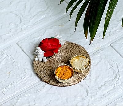 Set of 6 Haldi Kumkum or Kankavati jute flowers for gifts.. Fast delivery is our promise — DIAYTAR Nigeria keeps it real.