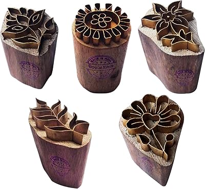 Wooden and brass printing pads Royal Craft with floral pattern (set of 5) - Molds for fabrics, clay and DIY BHTAG0002222.. DIAYTAR NIGERIA: Where affordability and variety come together with nationwide 5-8 day delivery.