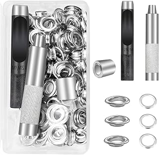Tool kit of 100 eyelets, eye fixing tool with storage box, installation tool kit, thick silver metal eyelets for leather, canvas, shoes, craft projects.. DIAYTAR NIGERIA: Connecting Nigerians with their needs through our affordable and diverse marketplace.